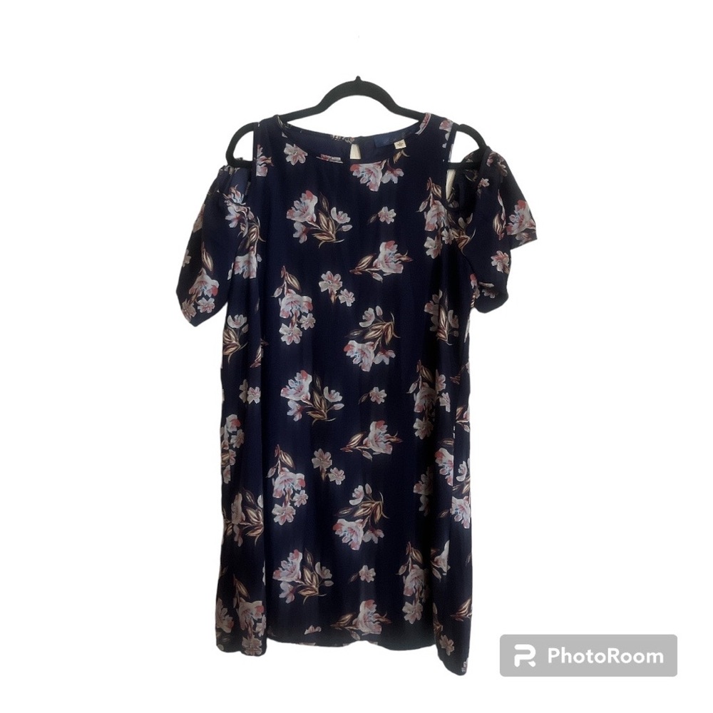 Women's Blue Rain Cold Shoulder Floral Dress